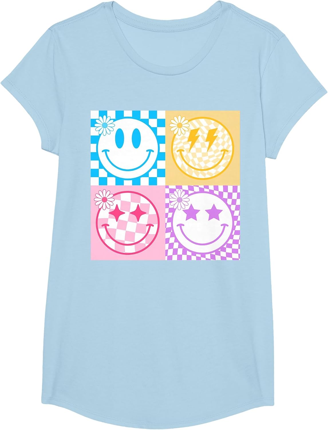 Retro Happy Smile Face Checkered Pattern Vibes Trendy Girls