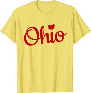 Ohio Shirt OH Red Script Love Home Pride Map Distressed