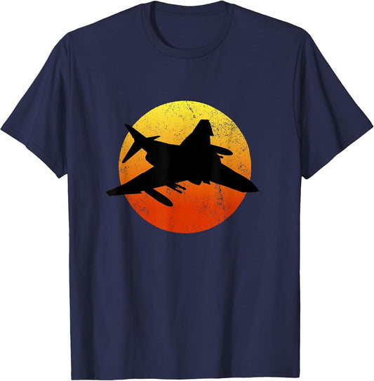F-4 Phantom Silhouette Retro Sunset Military Jet Flying F4