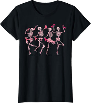 Skeleton Dancing Pink Ribbon Breast Cancer Awareness Support