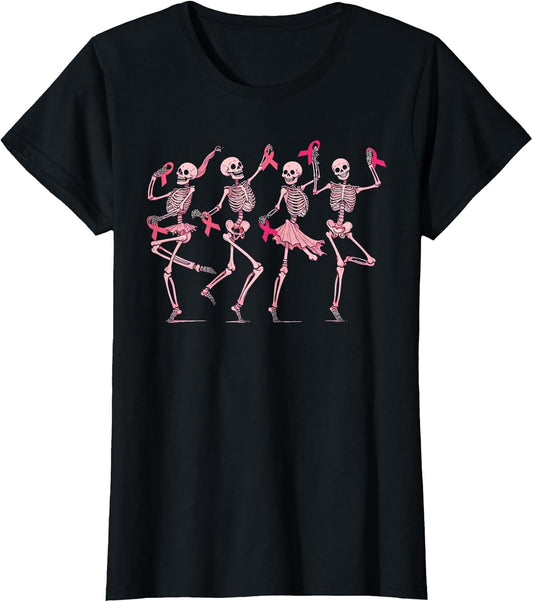 Skeleton Dancing Pink Ribbon Breast Cancer Awareness Support