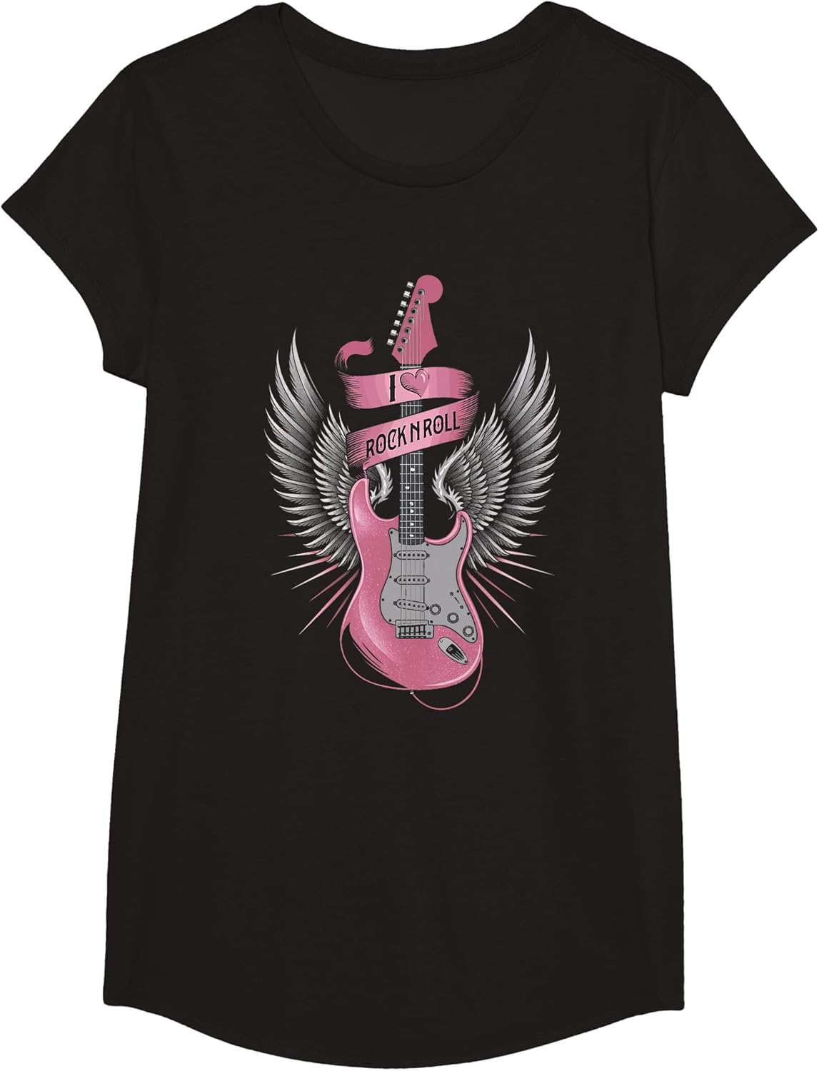 I Love Rock and Roll Pink Guitar Angel Wings Vintage