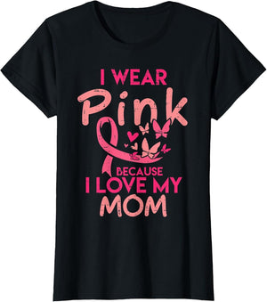 I Wear Pink I Love My Mom Kids Breast Cancer Awareness Boys