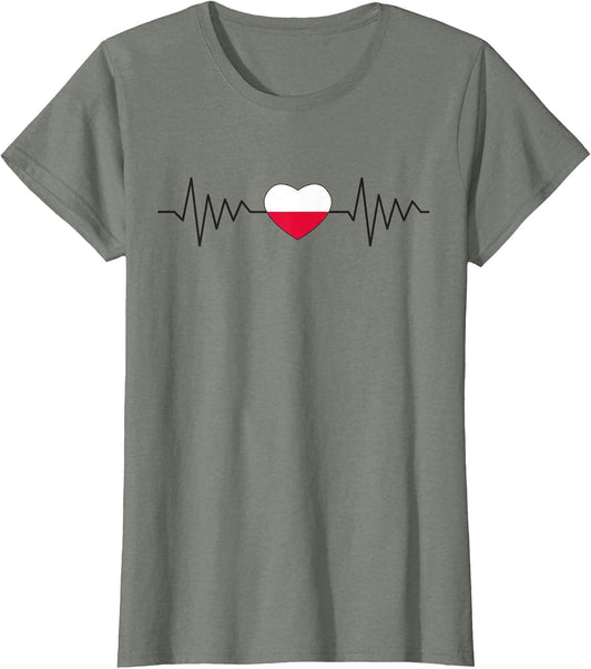 Poland Polska Polish Heartbeat Flag Heart Pride White Red