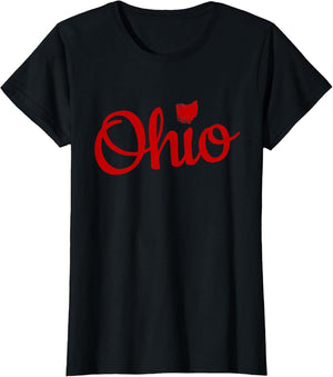 Ohio Shirt OH Red Script Love Home Pride Map Distressed