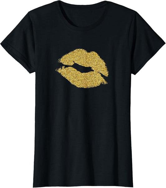 Hot Gold Lips Lipstick Kiss 80's Costume Retro Party T Shirt