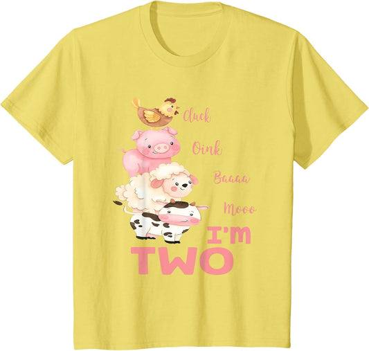 Kids Oink Baa Neigh Cluck Moo I'm Two 2 Farmer 2nd Birthday Farm