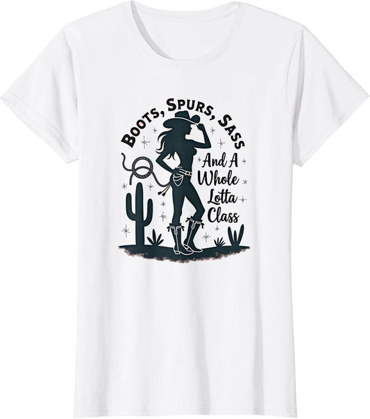 Cowgirl Boots Spurs Sass Class Western Graphic