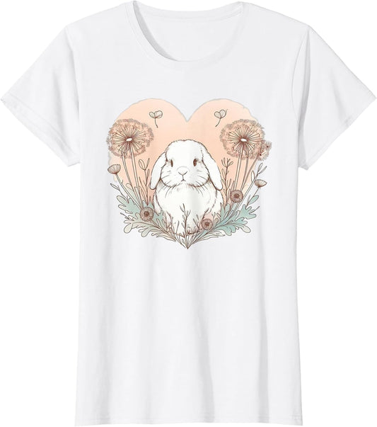 Cute Holland Lop Rabbit Dandelion Floral Watercolor Bunny