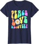 Groovy Peace Love Recovery Celebrate Sober I'm Clean AA NA , Women, Navy Blue, XX-Large