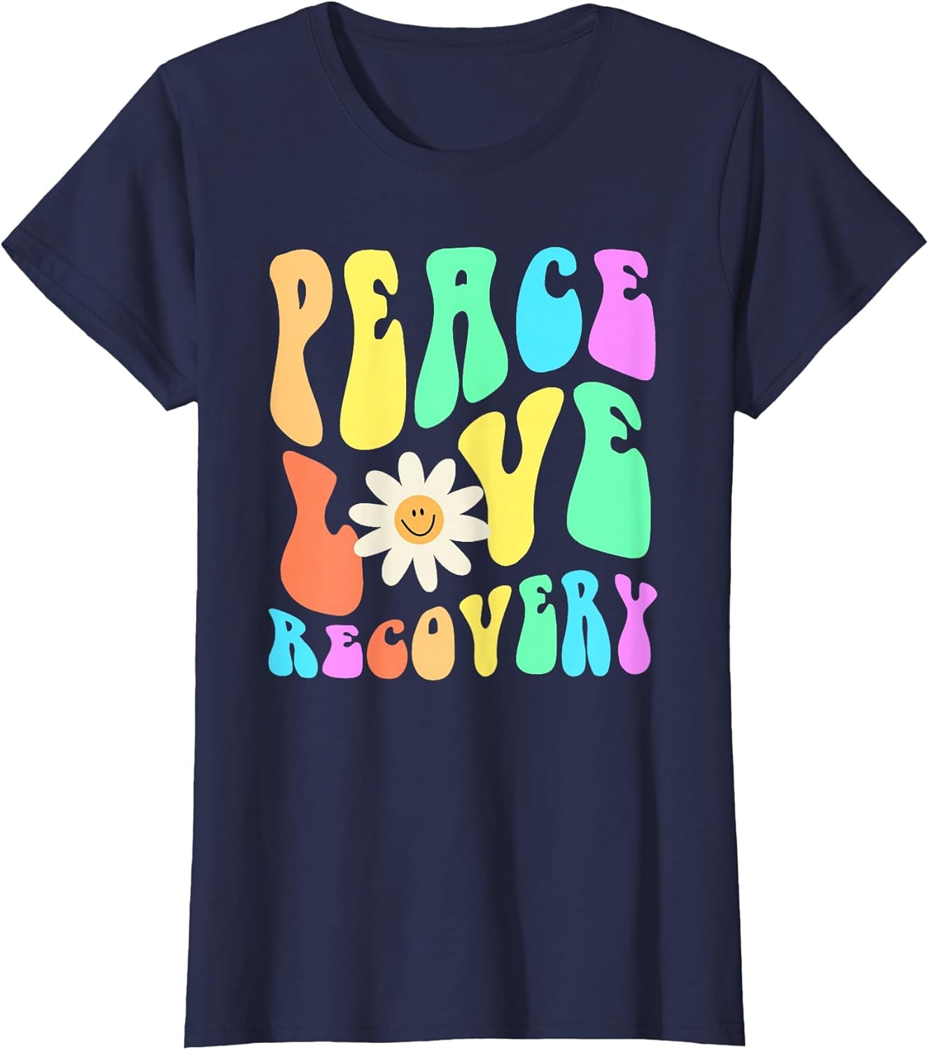 Groovy Peace Love Recovery Celebrate Sober I'm Clean AA NA , Women, Navy Blue, X-Small