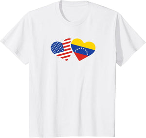 USA Venezuela Flag Hearts T Shirt Venezuelan American Love