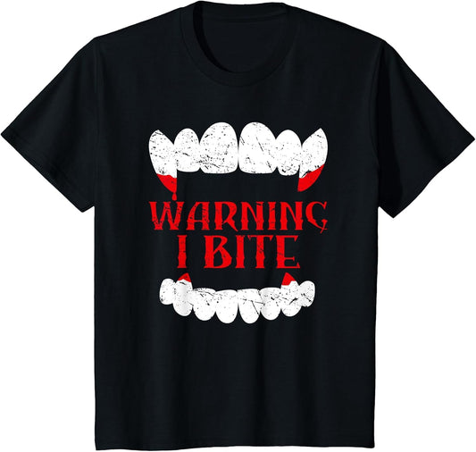 Halloween Vampire Design Warning I Bite Scary Vampire Funny
