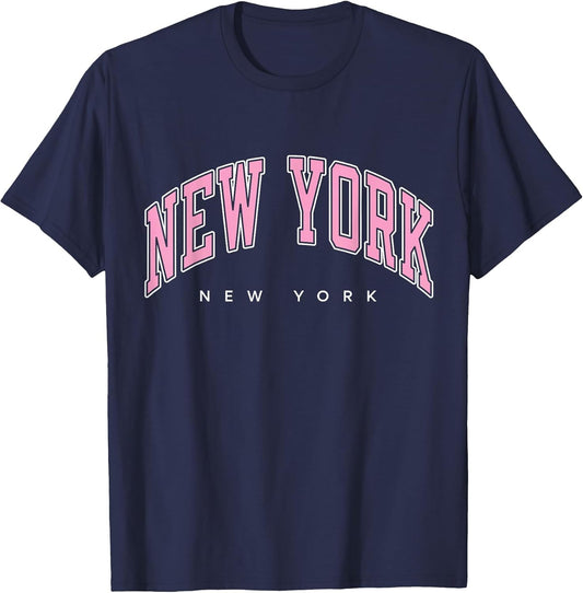 New York New York NY Varsity Style Pink Text