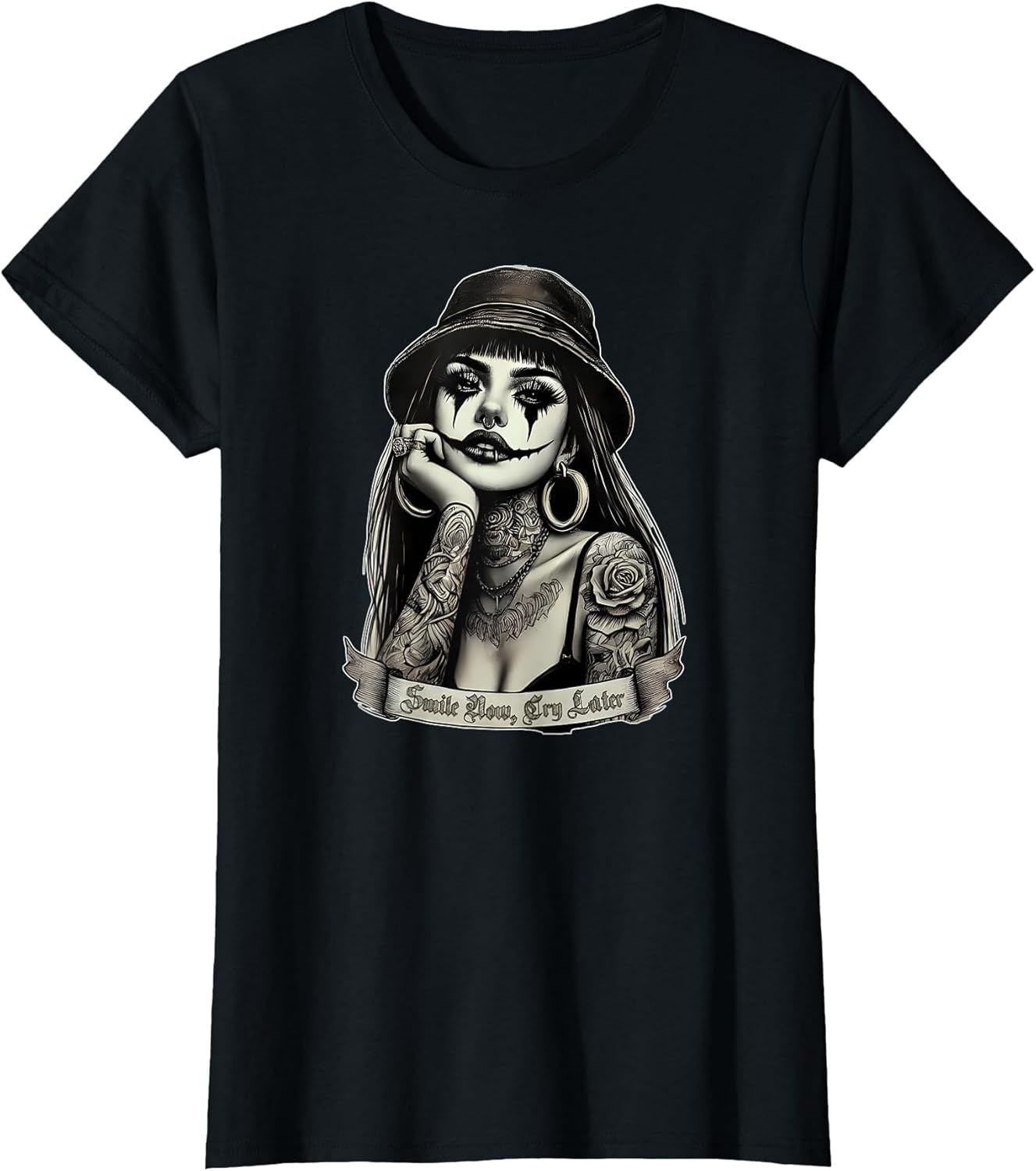 Smile Now CRY Later Chicana Payasa Tattoo Chicano Art Latina