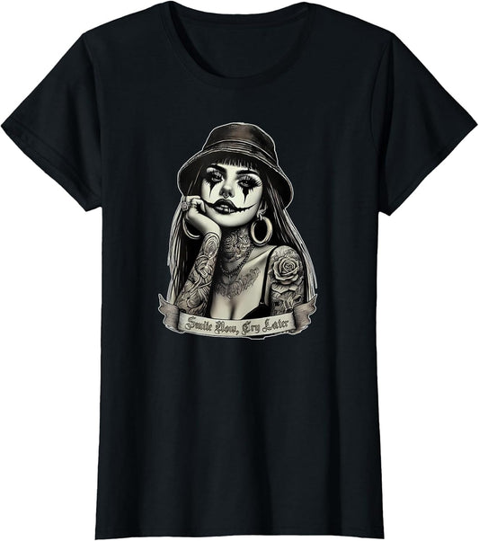 Smile Now CRY Later Chicana Payasa Tattoo Chicano Art Latina