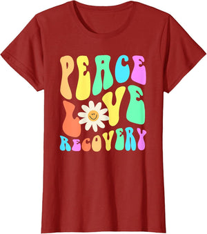Groovy Peace Love Recovery Celebrate Sober I'm Clean AA NA , Women, Cranberry Red, X-Large