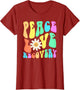 Groovy Peace Love Recovery Celebrate Sober I'm Clean AA NA , Women, Cranberry Red, X-Small