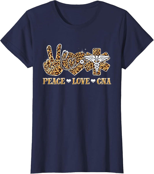Peace Love CNA Nurse Life Leopard Print Stethoscope Heart