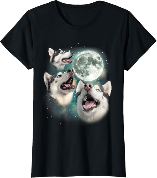 Three Siberian Huskys | 3 Arctic Dogs Howling Under The Moon