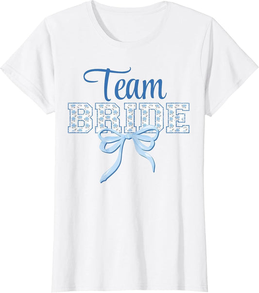 Team Bride Blue Bow Coquette Floral Matching Bridal Party