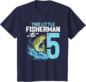 Kids Fishing Birthday Shirt 5 Year Old Boy Fisher 5th Bday Kids