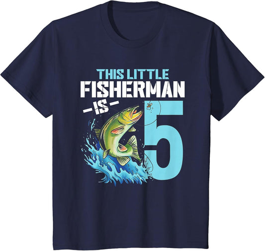 Kids Fishing Birthday Shirt 5 Year Old Boy Fisher 5th Bday Kids
