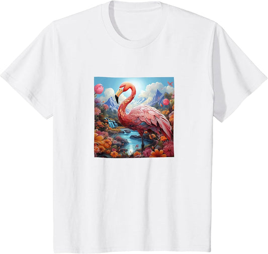 Flamingo Colorful River Mountains Flowers Graphic