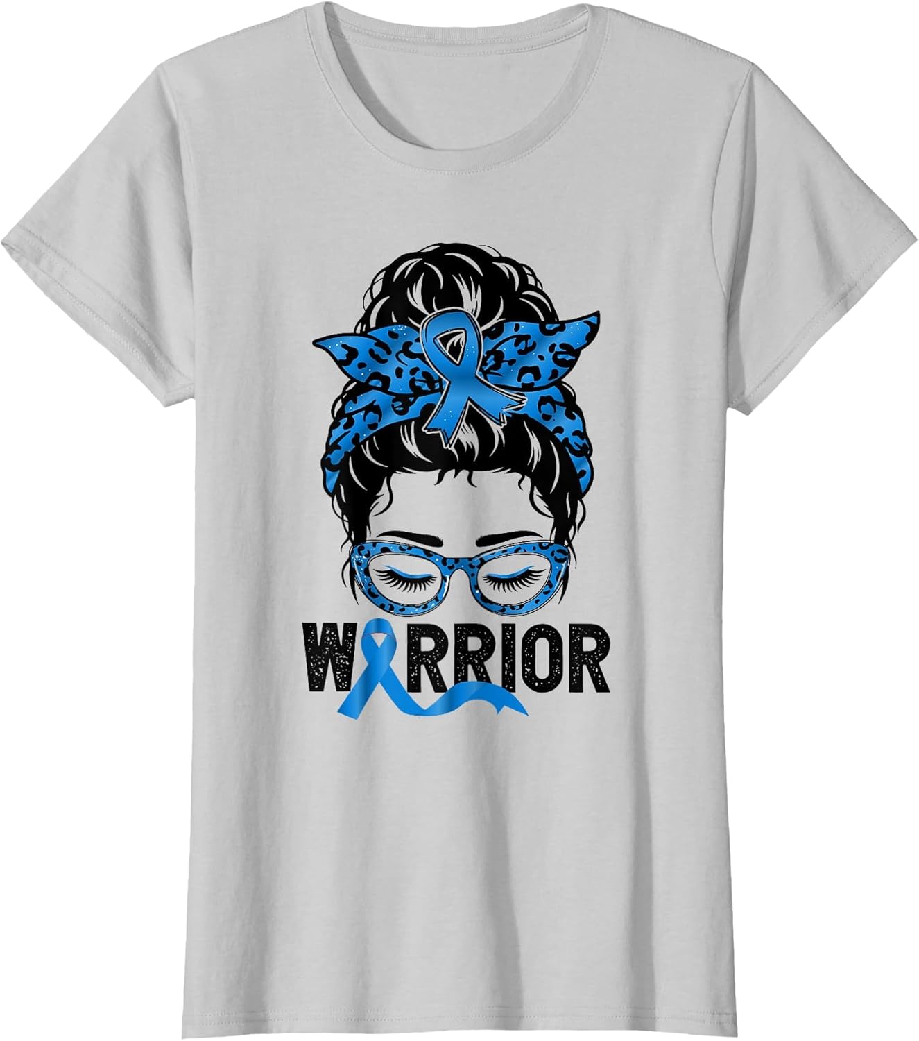 Worrior Messy bun Blue Colon Cancer Awareness Bleached