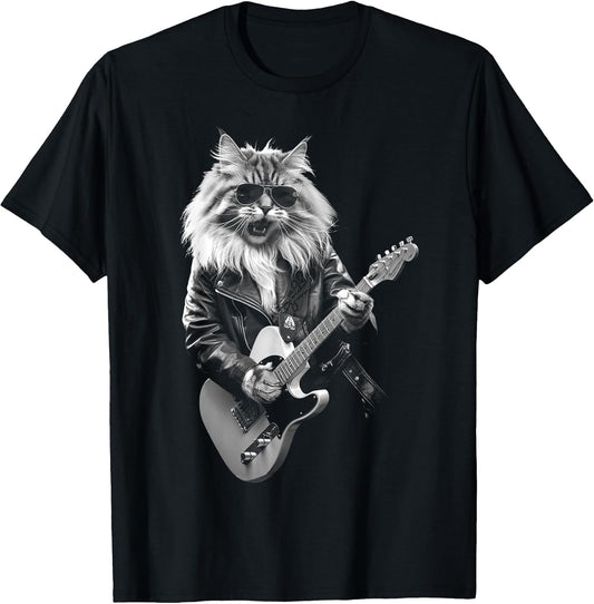 Cat Playing Guitar Rock Star Rock and Roll Women Kid