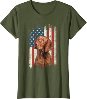Distressed Vizsla American Flag Patriotic Dog