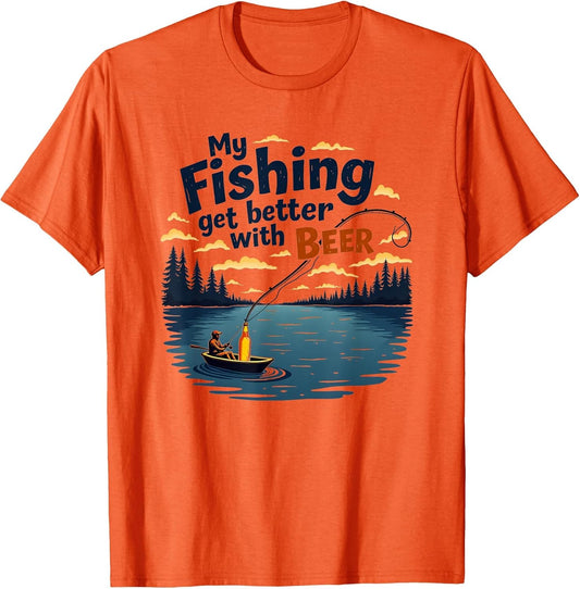 Fishing Stories Get Better with Beer - Funny Lake Quote