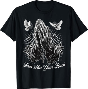 Jesus Has Your Back Prayer Hands Chicano Tattoo Doves Rosary