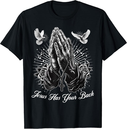 Jesus Has Your Back Prayer Hands Chicano Tattoo Doves Rosary