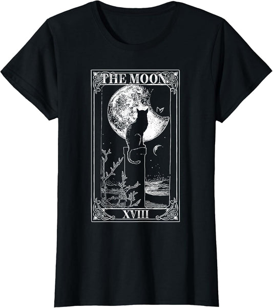 Tarot Moon Tarot Card, cat Vintage Crescent Moon Graphic