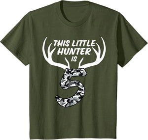 Kids 5 Year Old Birthday Shirt Boy Deer Hunting Theme Camo 5th 5t