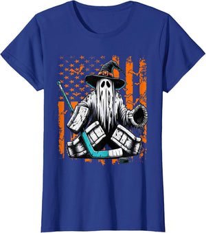 Hockey Goalie Ghost Halloween American Flag Ice Hockey