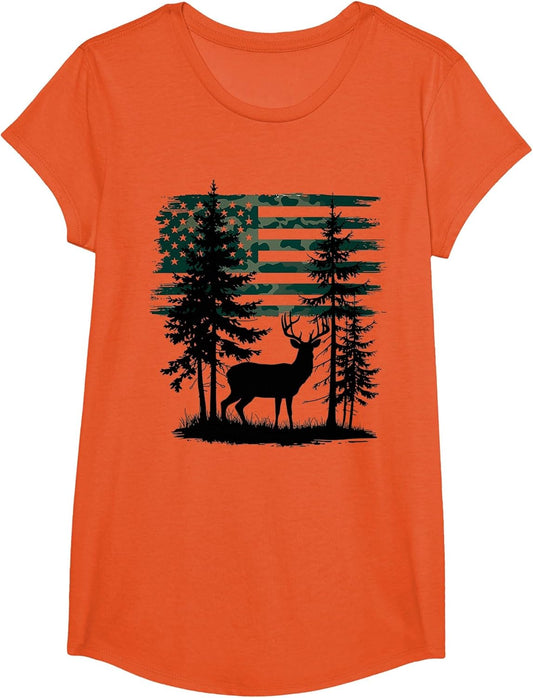 Men Kids Boys Hunting Shirt Deer Hunters Toddler Camo Flag