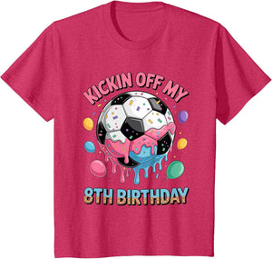 Kids Soccer Birthday Shirt 8 Ice Cream Drip 8th Party Boys