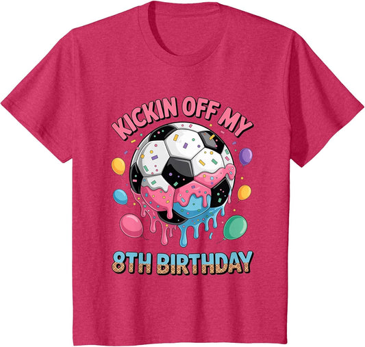 Kids Soccer Birthday Shirt 8 Ice Cream Drip 8th Party Boys