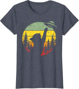 Cat UFO Shirt Alien Spaceship Retro Funny