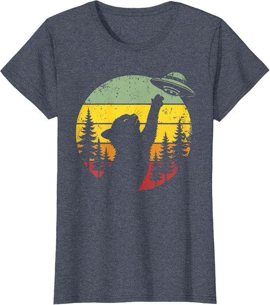 Cat UFO Shirt Alien Spaceship Retro Funny