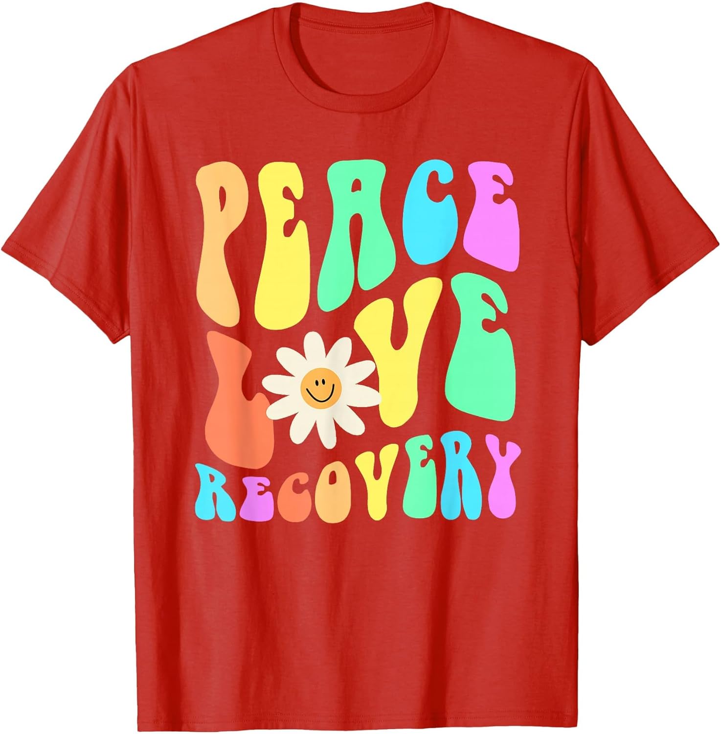 Groovy Peace Love Recovery Celebrate Sober I'm Clean AA NA , Men, Red, XX-Large