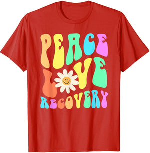 Groovy Peace Love Recovery Celebrate Sober I'm Clean AA NA , Men, Red, X-Large