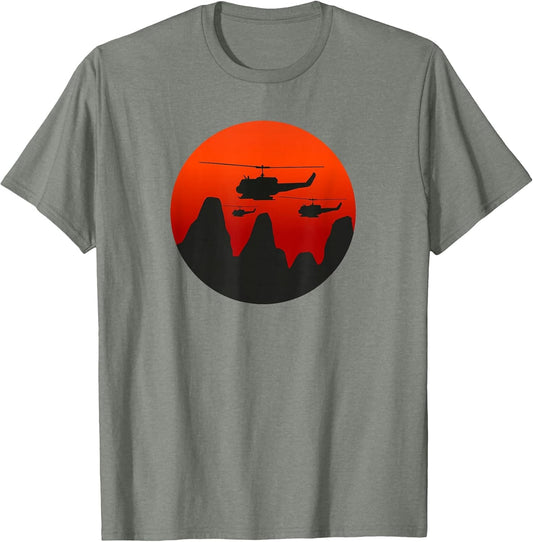UH-1 Huey Retro Helicopter Vintage Sunset Vietnam Chopper
