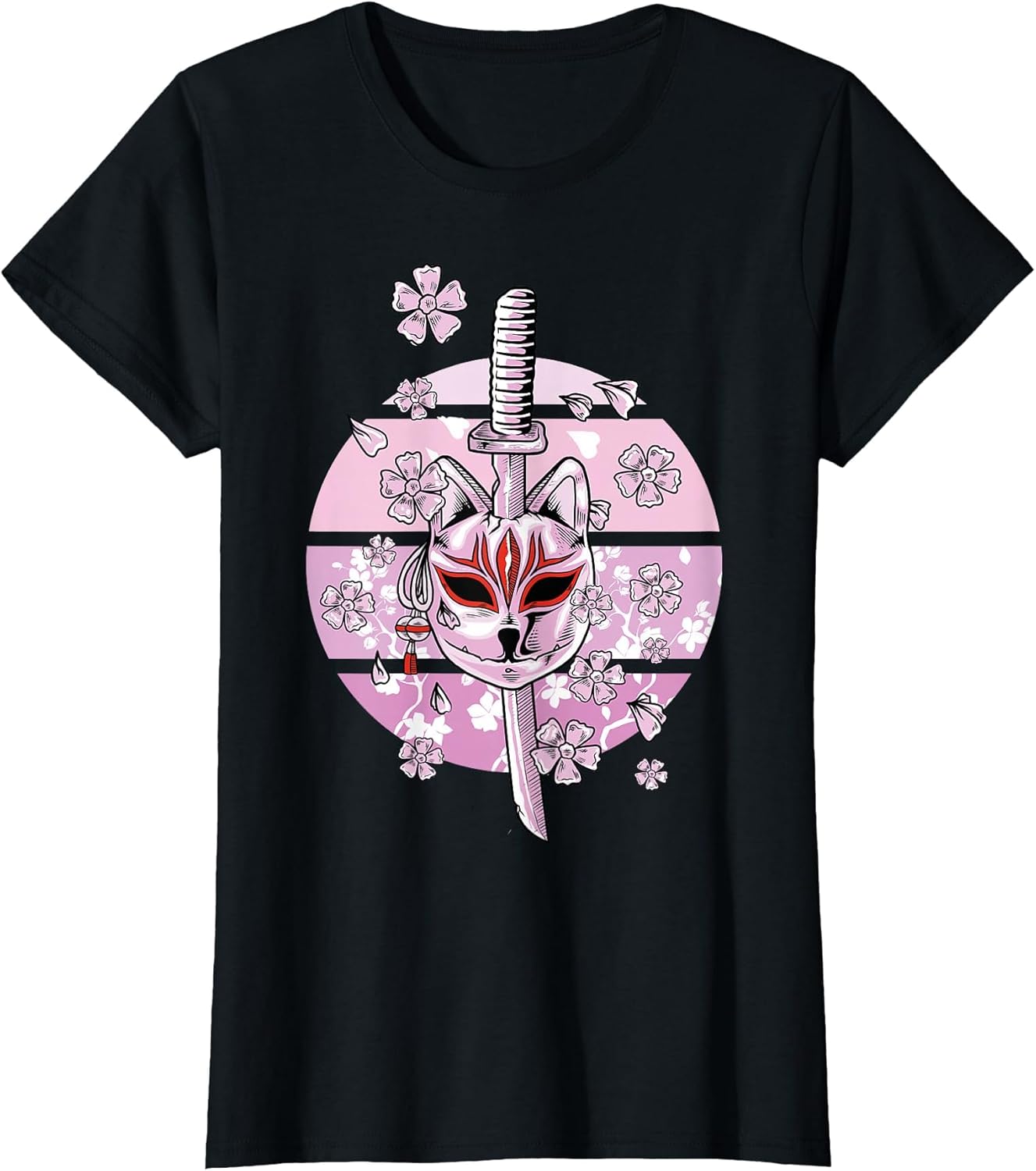 Kitsune Mask Japanese Nine Tailed Fox Cherry Blossom Flowers