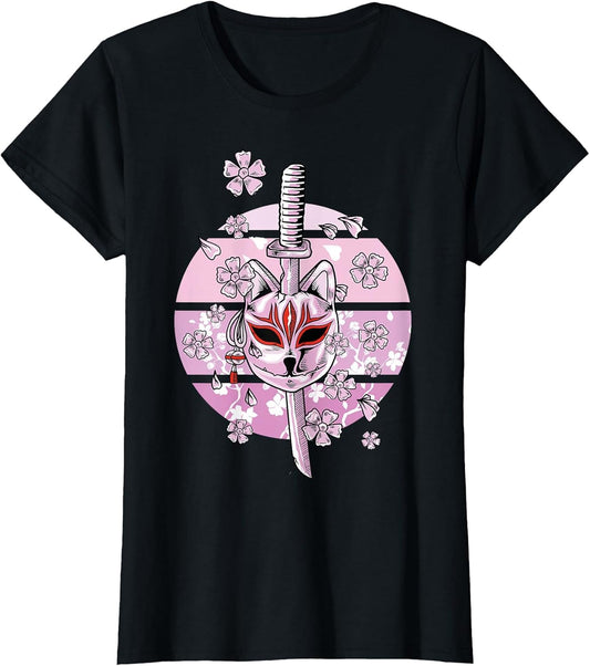 Kitsune Mask Japanese Nine Tailed Fox Cherry Blossom Flowers