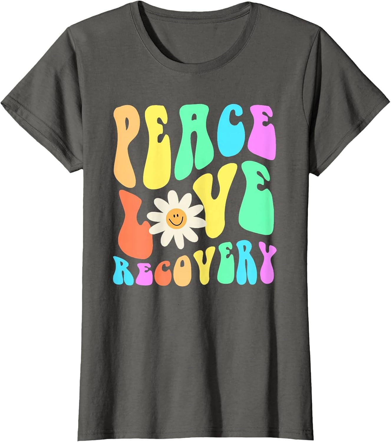 Groovy Peace Love Recovery Celebrate Sober I'm Clean AA NA , Women, Asphalt Grey, Large