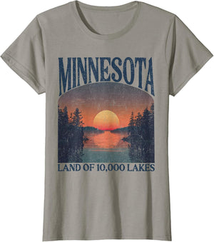 Minnesota Land of 10000 Lakes Sunset Nature Vintage Style