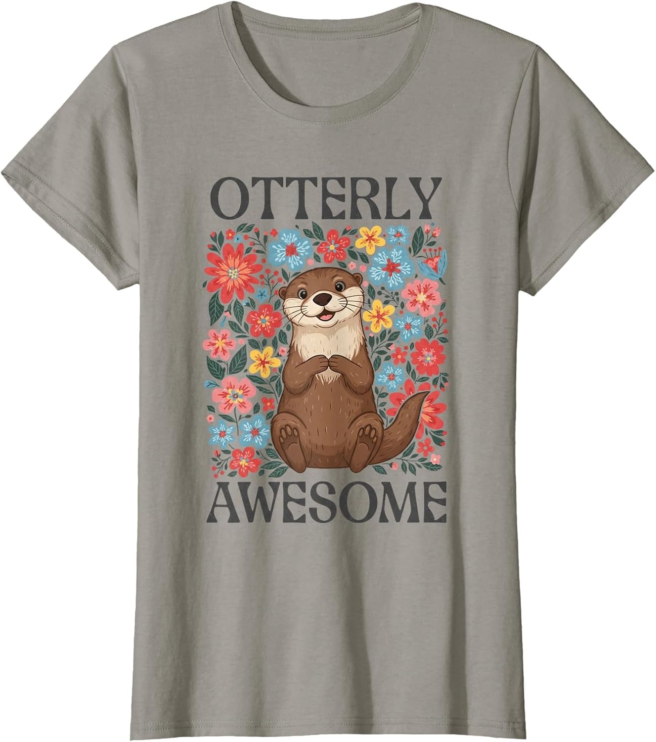 Otterly Awesome Cute Sea Otter Floral Flowers Funny Pun